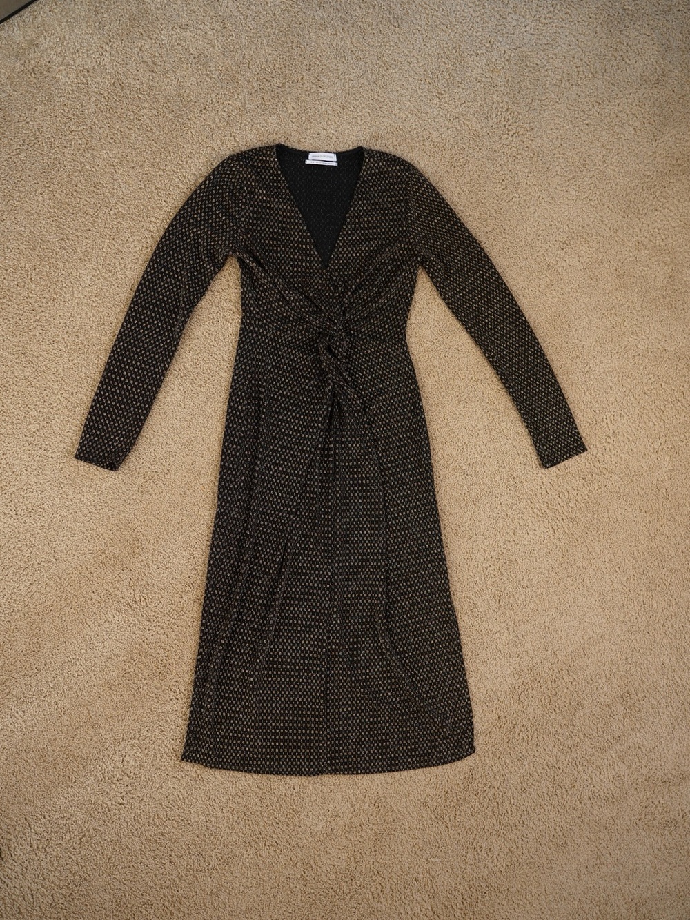 Urban Outfitters Gold and Black Sparkly Dress Long Sleeve Twist Front
